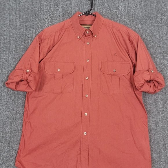 Remington Shirt Mens Large Sienna Brown Long Sleeve Button Down Casual Roll Tab - Picture 3 of 12